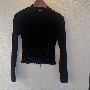 Chase Fame Black Velvet Long Sleeve Ruched Drawstring Top Size M Soft & Stylish